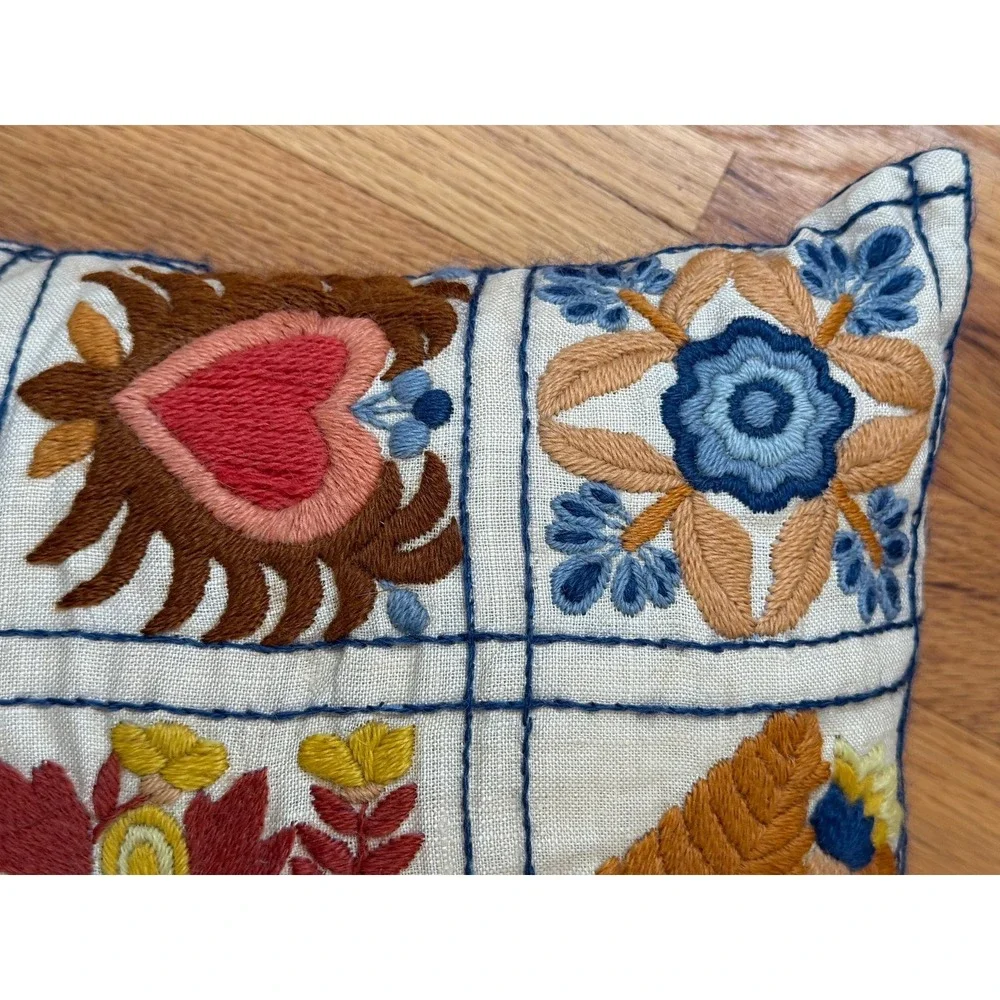 Set of 4 Vintage Crewel Embroidered Throw Pillows Birds Florals Cottagecore